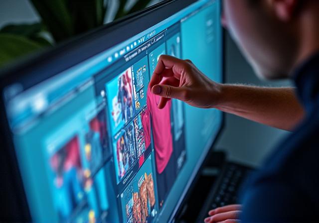 A designer working on a custom jersey mockup on a computer.