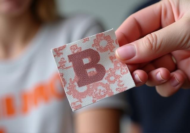 A hand holding a sample of a custom printed fabric.